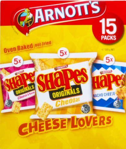 Arnott's Shapes Cheese Lovers Multi Pack 15pk x 6