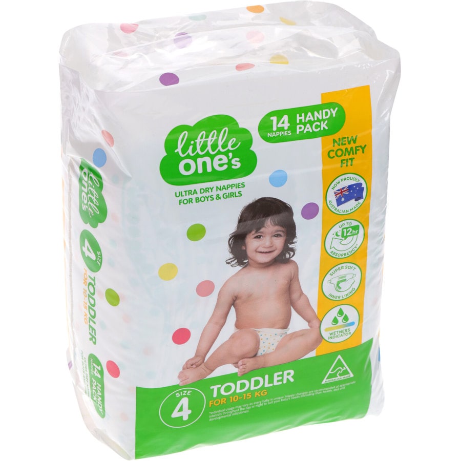 Little Ones Nappies Toddler Boys & Girls 10-15Kg S4 14pk