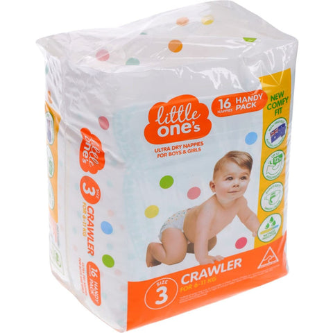 Little Ones Ultra Dry Nappies Crawler Boys & Girls 6-11Kg Size 3