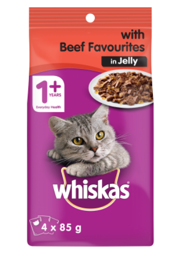 Whiskas Beef in Jelly Wet Cat Food Pouches 4pk
