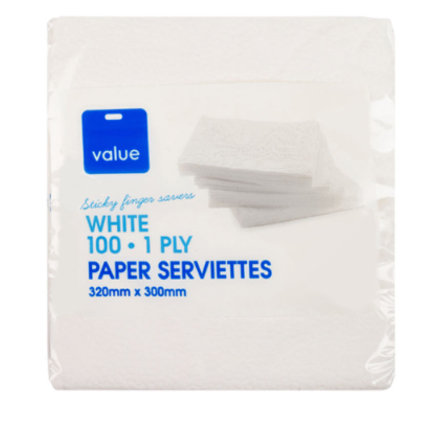 Value White Serviettes 100pk