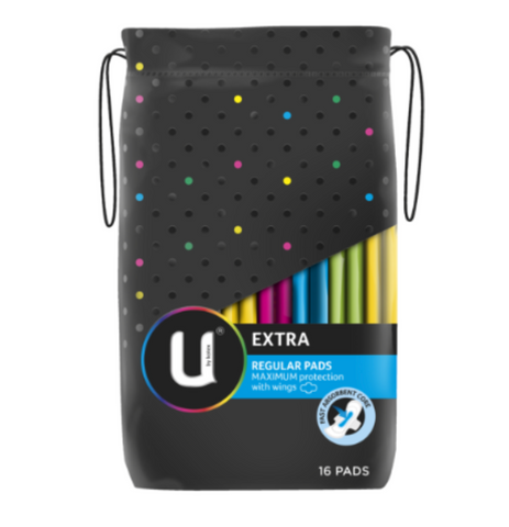 U By Kotex Extra Regular Pads With Wings 16pk