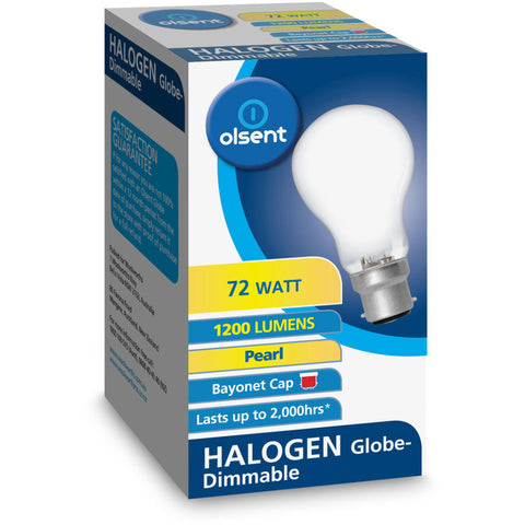 Olsent Bayonet Light Bulb Halogen Pearl 72W