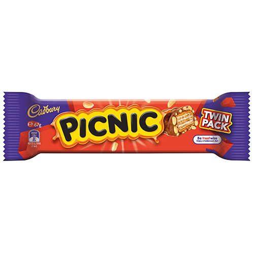 Cadbury Picnic Twin Pack Chocolate Bar 67G